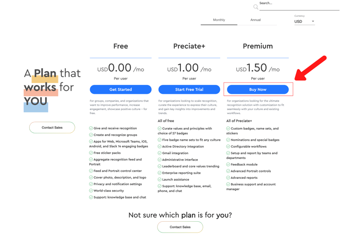 buy preciate premium from pricing page