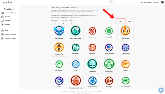 next page on badge selector admin portal