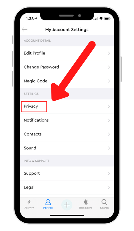 privacy settings - mobile app